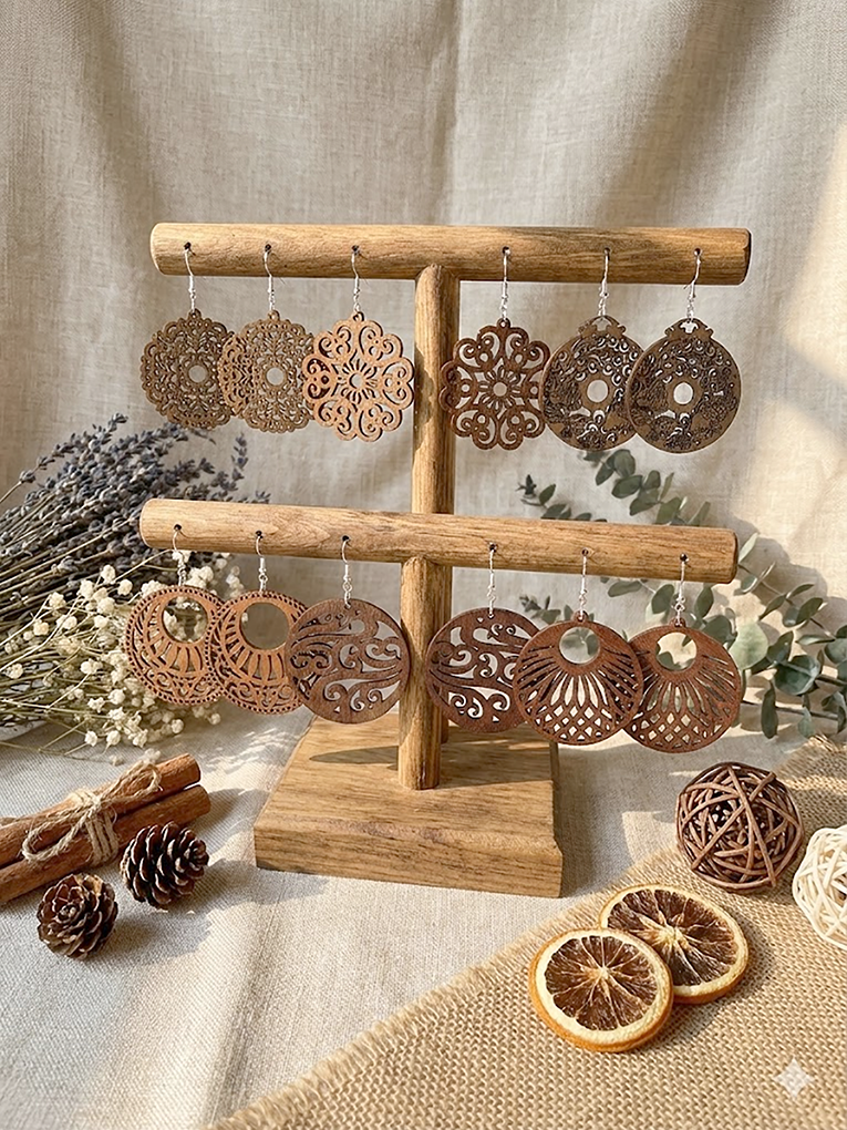 Wood Chisel Set - 6 Pairs/Set, Elegant Women's Earring Set,
