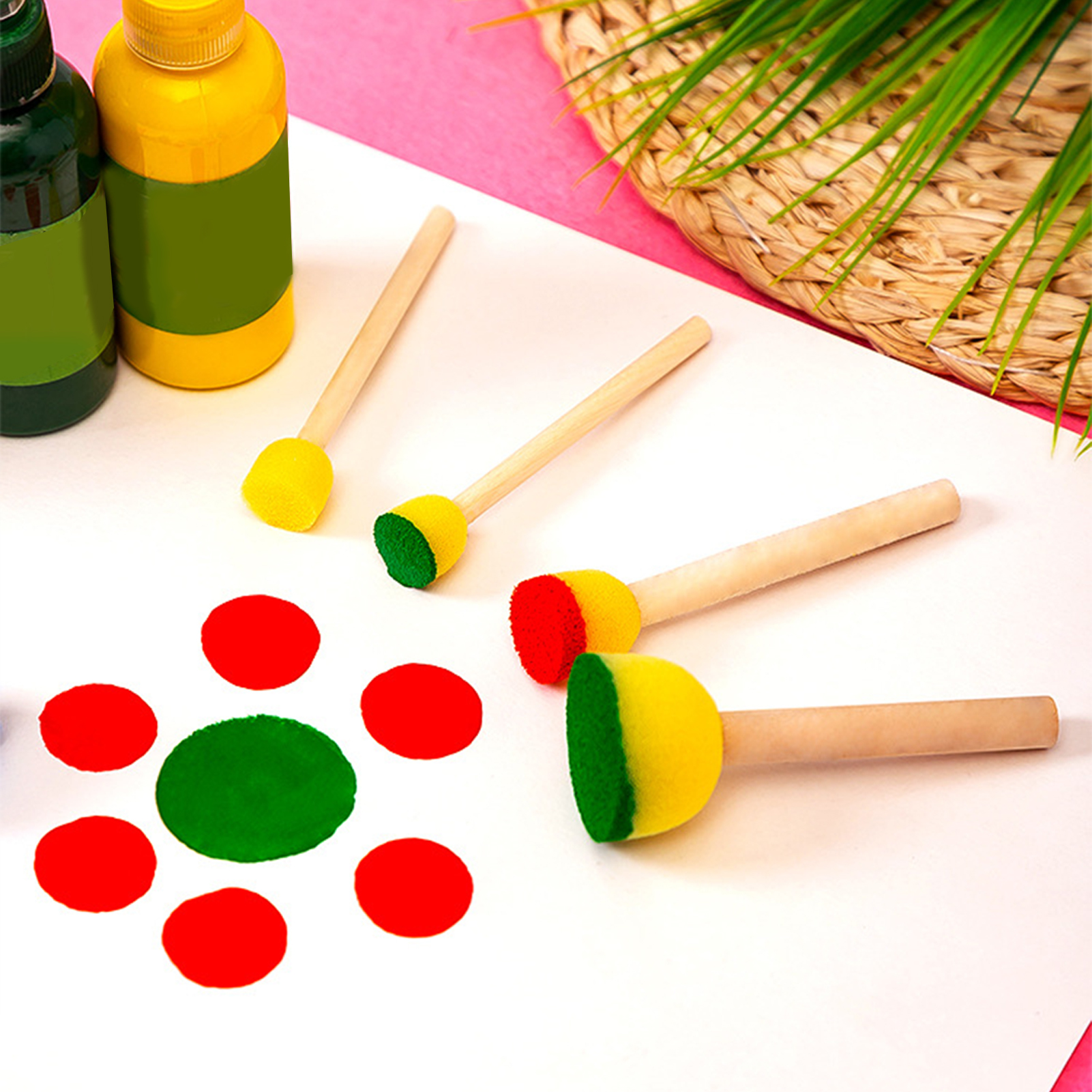 Woodworking For Kids - 5pcs Round Stencil Sponge Wooden Handle